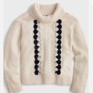 NWOT J Crew Embellished Cable Knit Ruffle Sweater